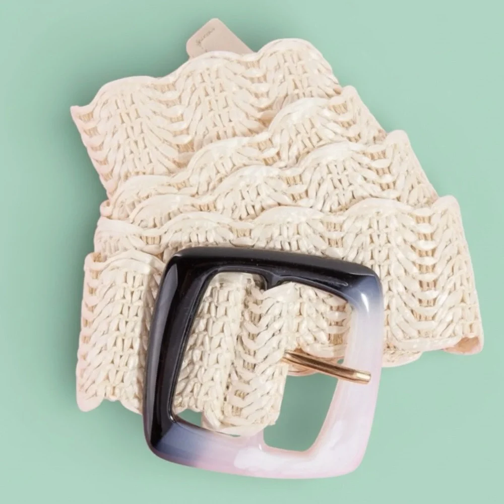 Dual Tone Buckle Boho Braided Belt - IVORY